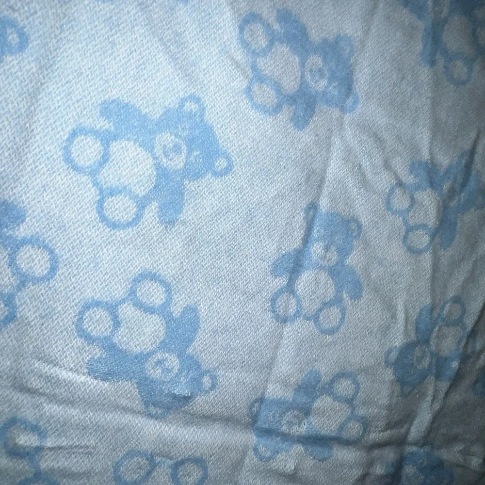 Baby Blanket Blue Teddy Bear La Copertina ITALY Cotton Blend Fringe Receiving
